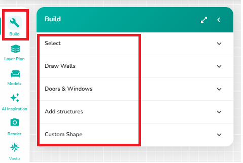 Build tool menu in 2D Draw Mode