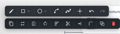 Shared drawing and editing toolbar used in the Floor Editor, Ceiling Editor, and Wall Editor for creating and modifying design elements.