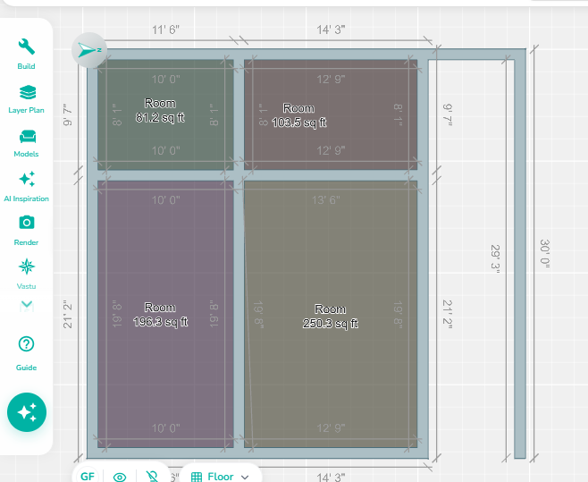 Wall segments joined using the Fillet Wall tool, creating a continuous corner connection between the selected walls.