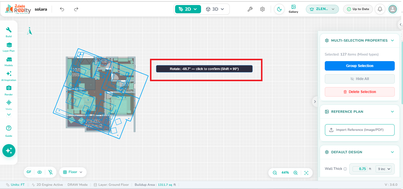 Rotate tool for changing the orientation of selected objects.
